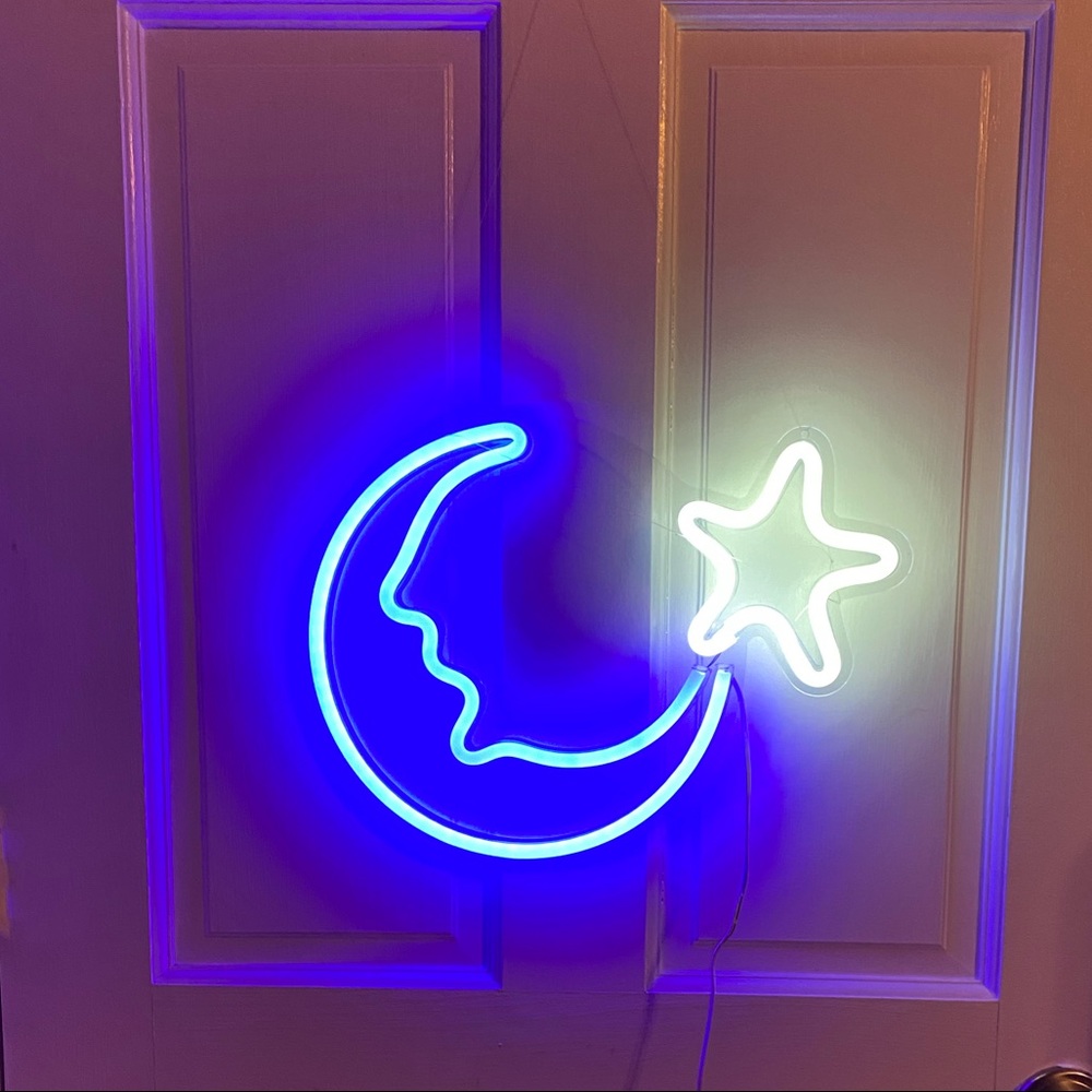 Neon light, moon and star